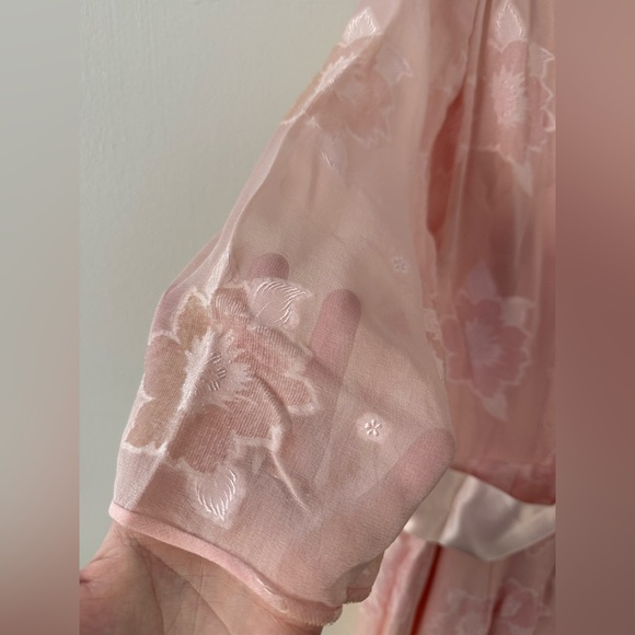 Vintage 80s Pink Silk Chiffon Frances Brewster Dress Sheer Floral Velvet Sz L/XL - Picture 13 of 15